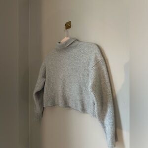 Babaton Light Gray Crop Turtleneck Sweater
